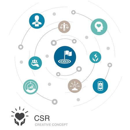 CSR colored circle concept with simple icons. Contains such elements as responsibility, sustainability, ethicsのイラスト素材