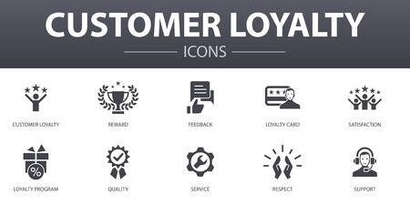 customer loyalty simple concept icons set. Contains such icons as reward, feedback, satisfaction, quality and more, can be used for webのイラスト素材