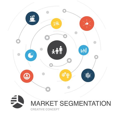 market segmentation colored circle concept with simple icons. Contains such elements as demography, segment, Age groupのイラスト素材