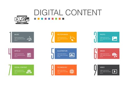 digital content Infographic 10 option line concept.vector image, media, video, social content simple iconsのイラスト素材