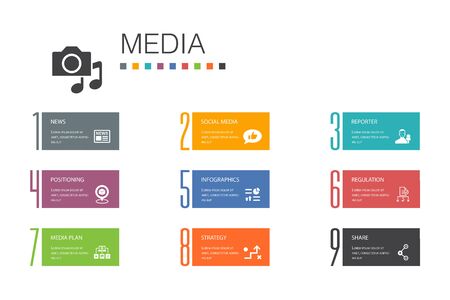 media Infographic 10 option line concept.news, reporter, Infographics, media plan simple iconsのイラスト素材