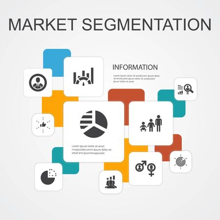 market segmentation Infographic 10 line icons template.demography, segment, Benchmarking, Age group simple iconsのイラスト素材