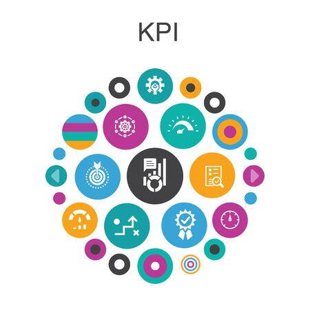 KPI Infographic circle concept. Smart UI elements optimization, objective, measurement, indicatorのイラスト素材