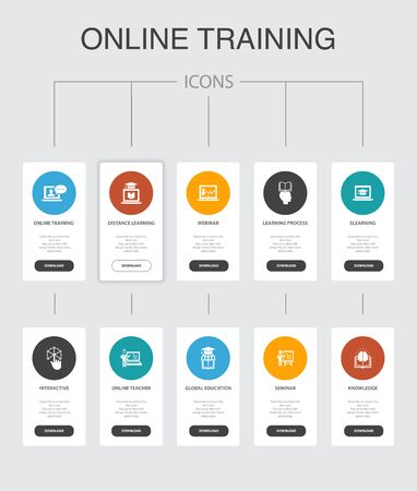 Online Training Infographic 10 steps UI design.Distance Learning, learning process, elearning, seminar simple iconsのイラスト素材