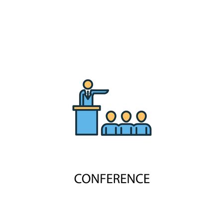 conference concept 2 colored line icon. Simple yellow and blue element illustration. conference concept outline symbol designのイラスト素材