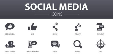 social media simple concept icons set. Contains such icons as like, share, follow, comments and more, can be used for web, logo, UIのイラスト素材