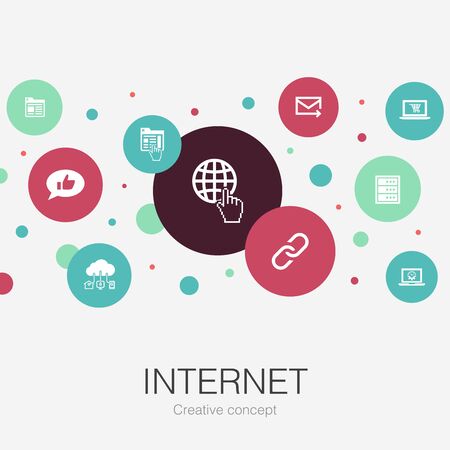 internet trendy circle template with simple icons. Contains such elements asecommerce, social media, websiteのイラスト素材