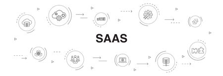 SaaS Infographic 10 steps circle design.cloud storage, configuration, software, database simple iconsのイラスト素材
