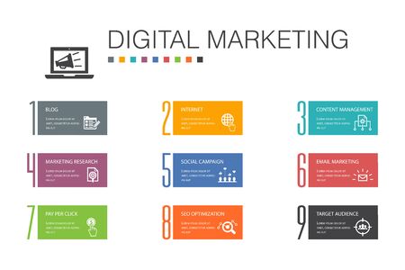 Digital marketing Infographic 10 option line concept.internet, Marketing research, Social campaign, Pay per click simple iconsのイラスト素材