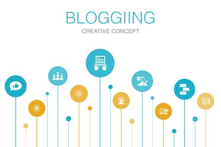 blogging Infographic 10 steps template. social media, Comments, Blogger, digital content iconsのイラスト素材