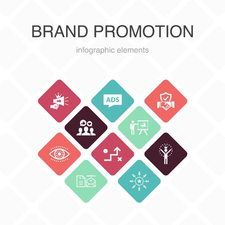 brand promotion Infographic 10 option color design.strategy, marketing, personal brand, advertising simple iconsのイラスト素材