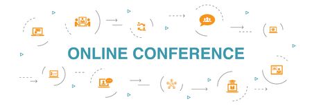 online conference Infographic 10 steps circle design. group chat, online learning, webinar, conference call iconsのイラスト素材