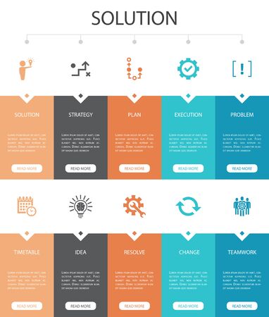 Solution Infographic 10 option UI design. strategy, plan, execution, timetable simple iconsのイラスト素材