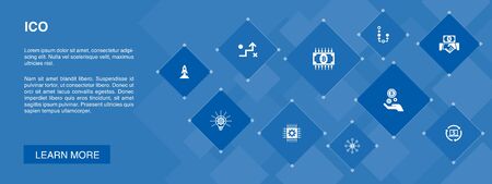 ICO banner 10 icons concept.cryptocurrency, startup, digital economy, technology iconsのイラスト素材