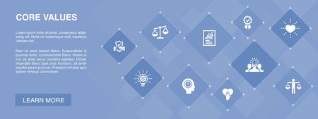 Core values banner 10 icons concept.trust, honesty, ethics, integrity iconsのイラスト素材