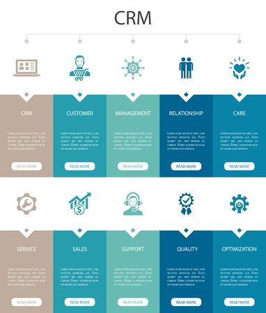 CRM Infographic 10 option UI design.customer, management, relationship, service simple iconsのイラスト素材
