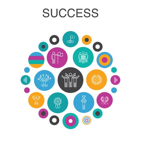 success Infographic circle concept. Smart UI elements achievement, champion, award, attainment simple iconsのイラスト素材