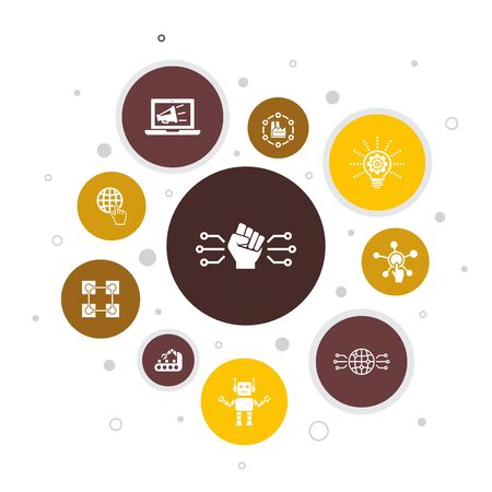 digital revolution Infographic 10 steps bubble design. internet, blockchain, innovation, industry 4.0 iconsのイラスト素材