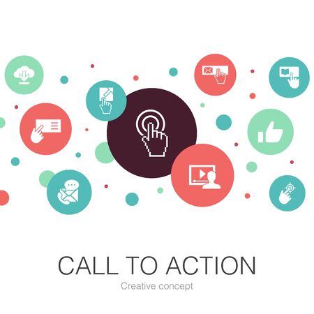 Call To Action trendy circle template with simple icons. Contains such elements as download, click here, subscribeのイラスト素材