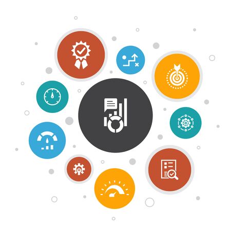 KPI Infographic 10 steps bubble design.optimization, objective, measurement, indicator iconsのイラスト素材