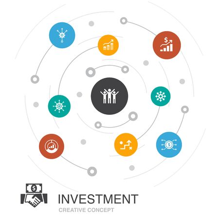 Investment colored circle concept with simple icons. Contains such elements as profit, asset, market, successのイラスト素材