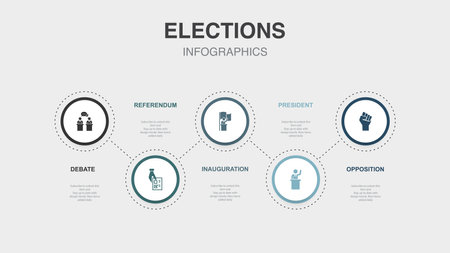 debate, Referendum, Inauguration, president, Opposition icons Infographic design template. Creative concept with 5 stepsのイラスト素材