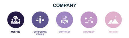 meeting, corporate ethics, contract, strategy, mission icons Infographic design template. Creative concept with 5 stepsのイラスト素材