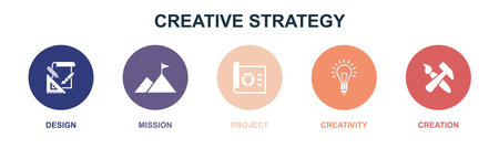 design, mission, project, creativity, creation icons Infographic design template. Creative concept with 5 stepsのイラスト素材