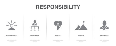 responsibility, delegation, honesty, mission, reliability, icons Infographic design template. Creative concept with 5 stepsのイラスト素材