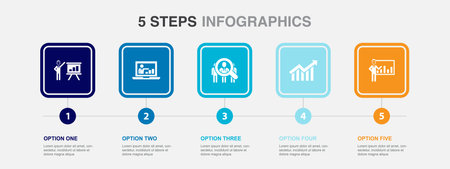 presentation, online presentation, audience, graph, business presentation, icons Infographic design template. Creative concept with 5 stepsのイラスト素材