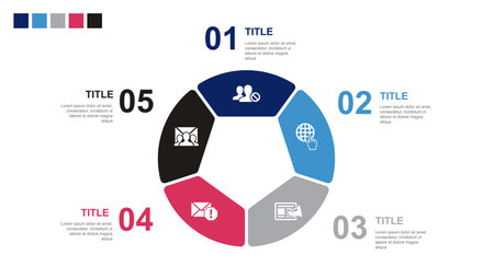 Blacklist, internet, content marketing, spam, subscribers list, . icons Infographic design layout template. Creative presentation concept with 5 stepsのイラスト素材