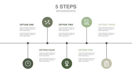 indicator, quality, metrics, strategy, evaluation, icons Infographic design layout template. Creative presentation concept with 5 stepsのイラスト素材