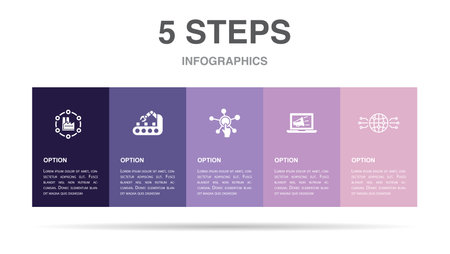 industry 4.0, automation, digitization, digital marketing, digital world, icons Infographic design layout template. Creative presentation concept with 5 stepsのイラスト素材