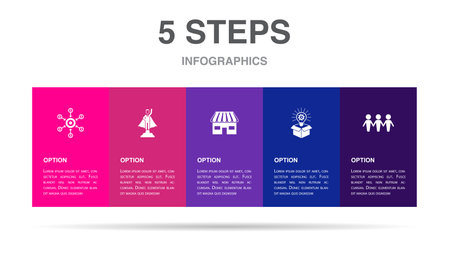 Crowdfunding, startup, marketplace, product launch, social participation, icons Infographic design layout template. Creative presentation concept with 5 stepsのイラスト素材