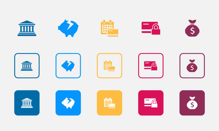 bank, Bankruptcy, Annual Fee, Credit Limit, Debt, icons set design template. Creative concept icons set 5 elements layoutのイラスト素材