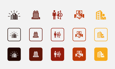 company, office, hr manager, investment, CEO, icons set design template. Creative concept icons set 5 elements layoutのイラスト素材