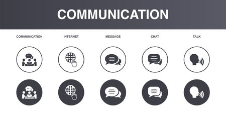communication, internet, message, chat, talk, icons set design template. Creative concept icons set 5 elements layoutのイラスト素材