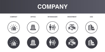 company, office, hr manager, investment, CEO, icons set design template. Creative concept icons set 5 elements layoutのイラスト素材