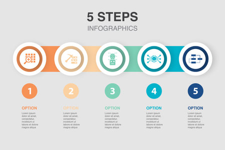 Big data, Data mining, AI Robot, Neural network, AI Architecture, icons Infographic design layout template. Creative presentation concept with 5 stepsの素材
