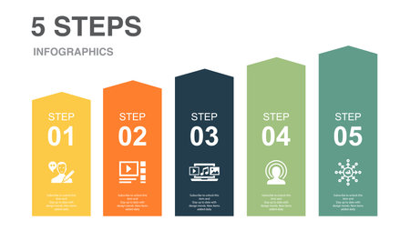 Blogger, video blog, digital content, live stream, viral content, icons Infographic design layout template. Creative presentation concept with 5 stepsのイラスト素材