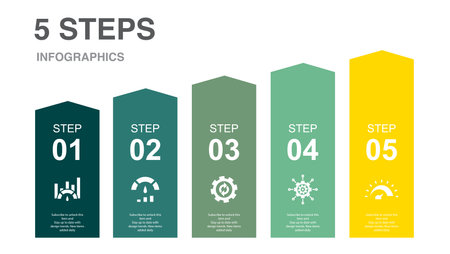 benchmarking, performance, process, management, measurement, icons Infographic design layout template. Creative presentation concept with 5 stepsのイラスト素材