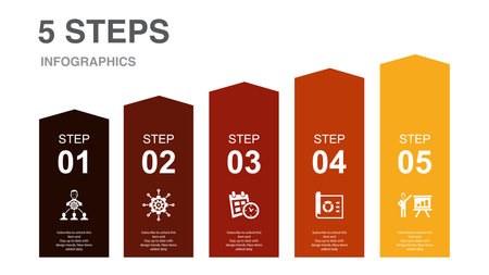 administration, management, schedule, project, presentation, icons Infographic design layout template. Creative presentation concept with 5 stepsのイラスト素材