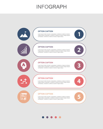 mission, growth, passion, strategy, declaration, icons Infographic design layout template. Creative presentation concept with 5 stepsのイラスト素材