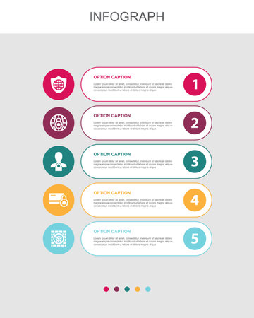 network security, private network, online privacy, secure payment, antivirus firewall, icons Infographic design layout template. Creative presentation concept with 5 stepsのイラスト素材