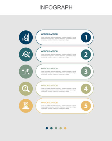 Market research, market analysis, strategy, investigation, focus, icons Infographic design layout template. Creative presentation concept with 5 stepsのイラスト素材