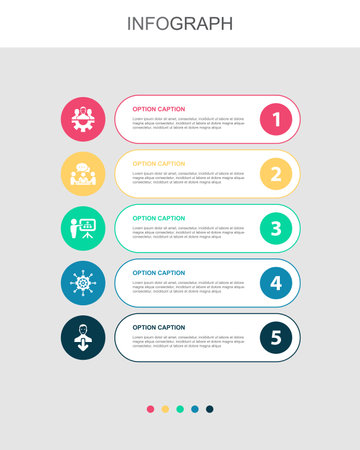 teamwork, communication, planning, management, contribution, icons Infographic design layout template. Creative presentation concept with 5 stepsのイラスト素材