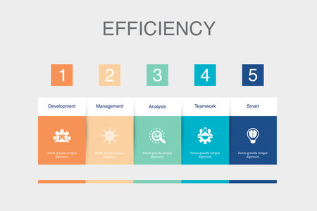 development, management, analysis, teamwork, smart, icons Infographic design layout template. Creative presentation concept with 5 stepsのイラスト素材