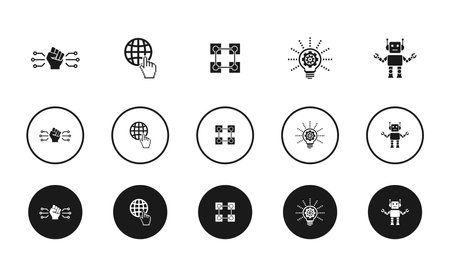 digital revolution, internet, blockchain, innovation, Robotics, icons set design template. Creative concept icons set 5 elements layoutのイラスト素材
