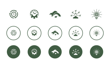 efficiency, time management, speed, multitasking, innovation, icons set design template. Creative concept icons set 5 elements layoutのイラスト素材