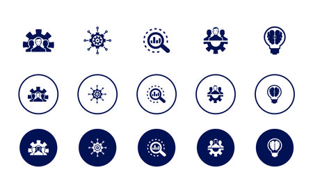 development, management, analysis, teamwork, smart, icons set design template. Creative concept icons set 5 elements layoutのイラスト素材